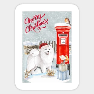 Samoyed Merry Christmas Santa Dog Holiday Greeting Sticker